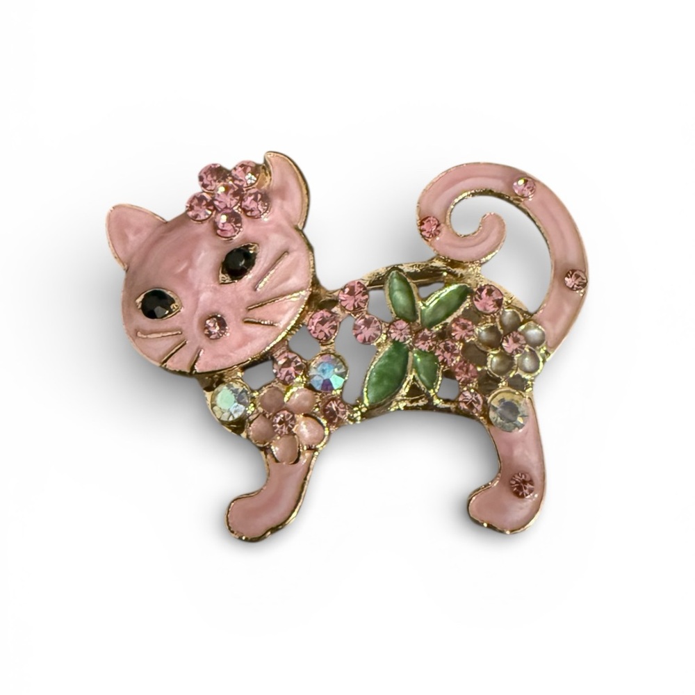 Mint Pink and Green Cat Brooch